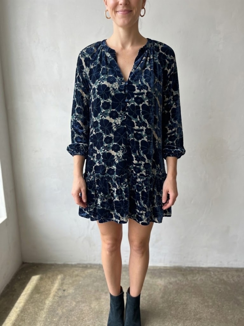 GREYLIN Velvet Floral Burnout Mini Dress in Navy | Size Small